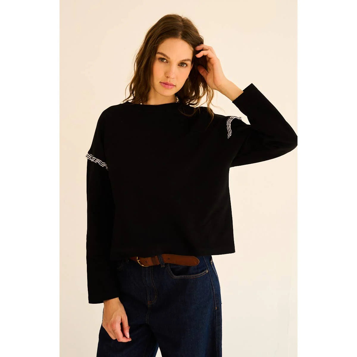 Jenna Pleated Ruffle Long Sleeve Top