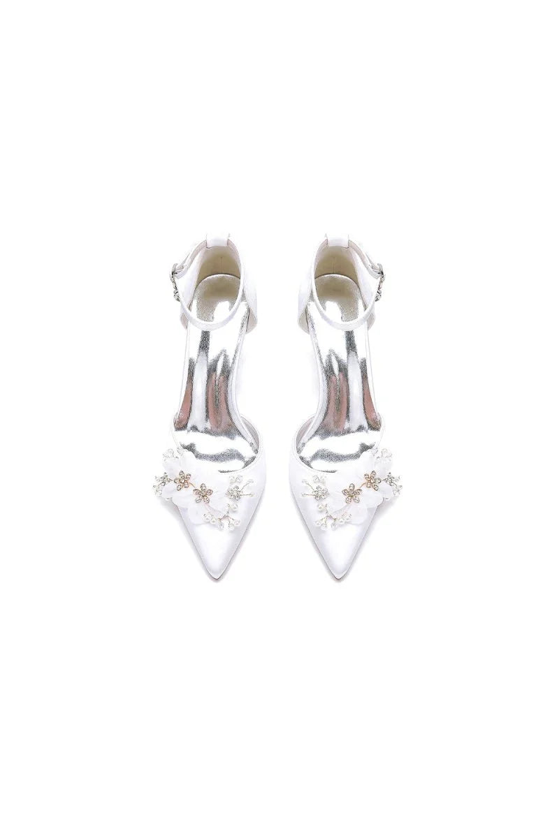 Satin Wedding Shoes Stiletto Heel With Rhinestone Flower