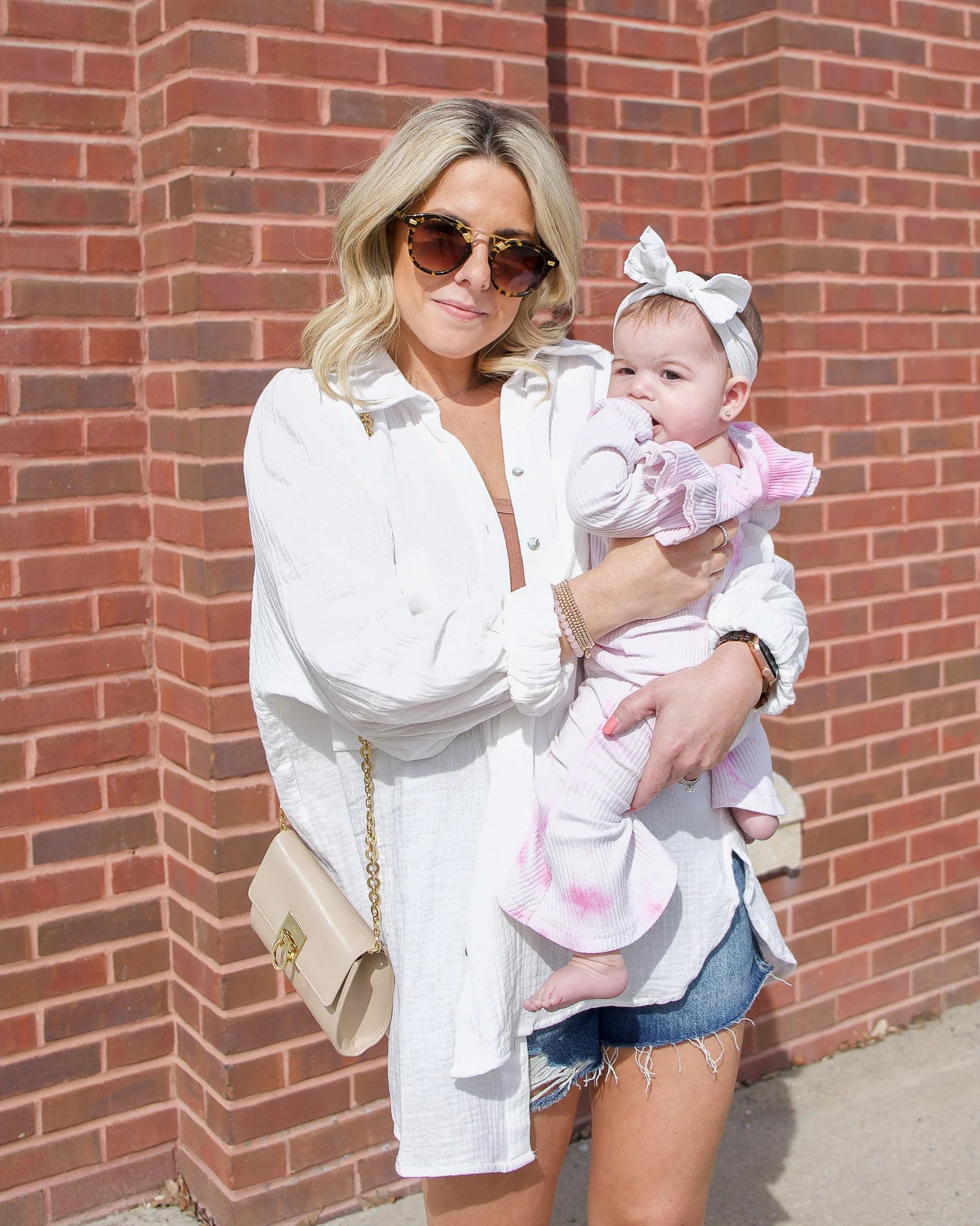 Angela Gauze Button Down Top in White