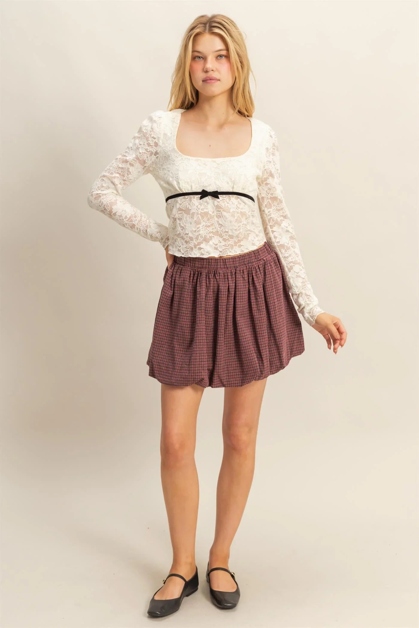 Ribbon Detail Lace Top