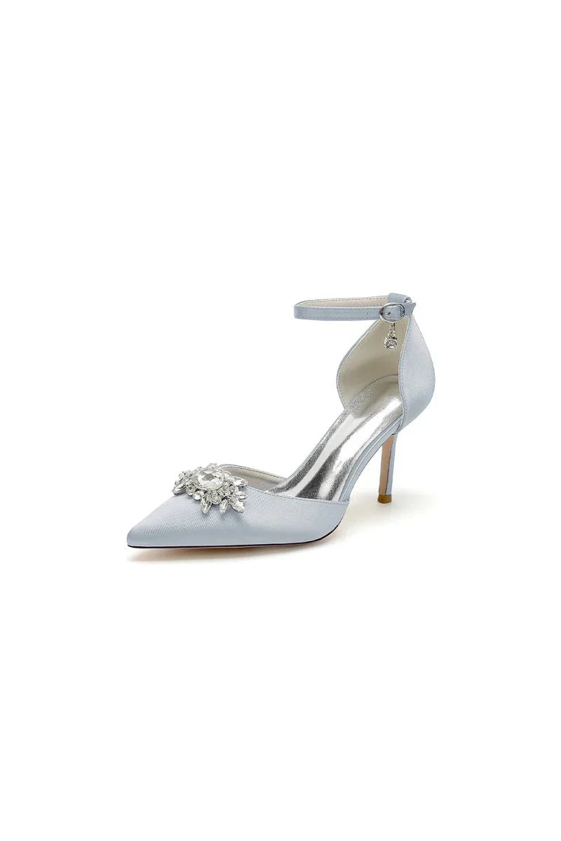 White Pointed Toe with Rhinestone Flower
