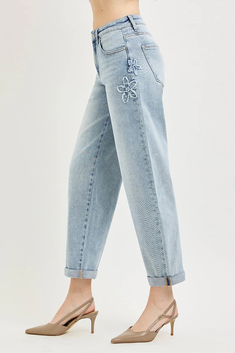 Katie Flower Patch Barrel Jeans