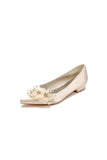 Satin Champagne Flats with Delicate Flower Embellishments
