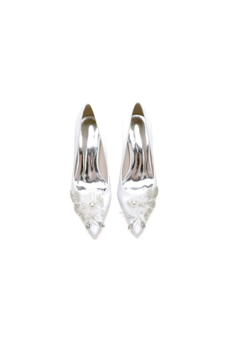 Floral Beaded Pointed Toe Chunky Heel