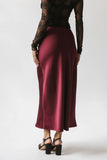 Tory Satin Maxi Skirt in Burgundy