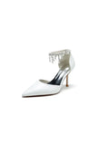 Satin Ankle Strap Pearl Beaded Satin Wedding Shoes