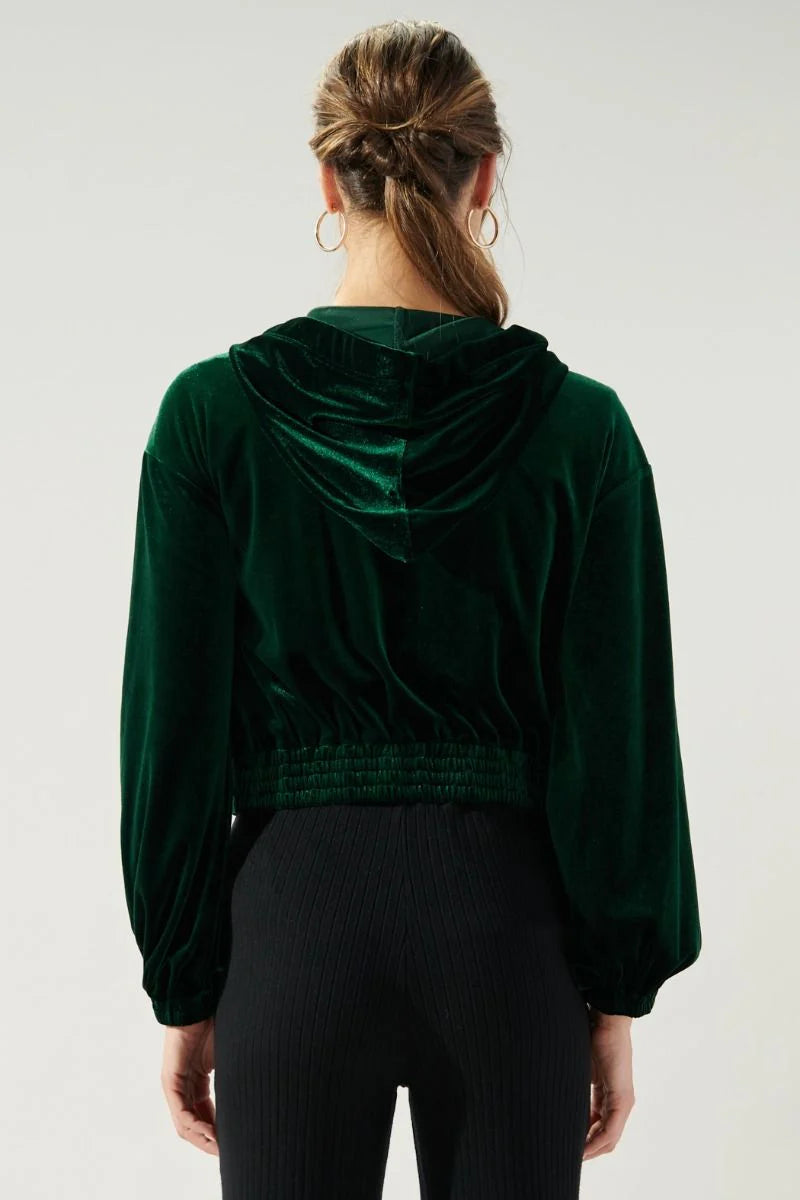 Everson Velvet Cropped Zip Up Hoodie