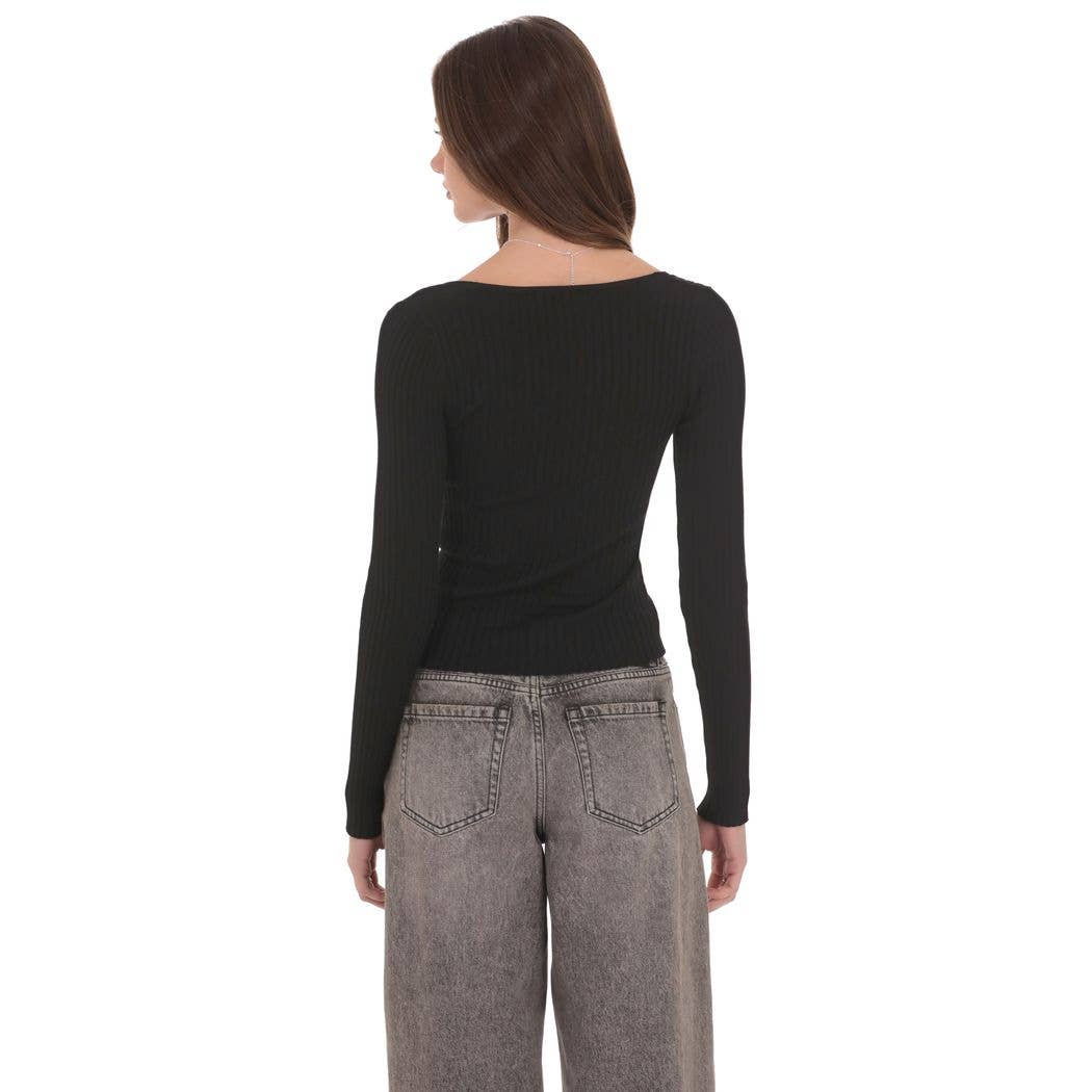 Lucy in the Sky Ribbed Hook and Eye Cardigan in Black