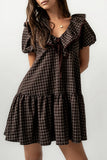 Tony Gingham Baby Doll Dress in Brown FINAL SALE