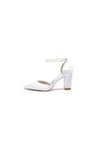 Pointed Toe Pearl Ribbon Ankle Strap Chunky Heel