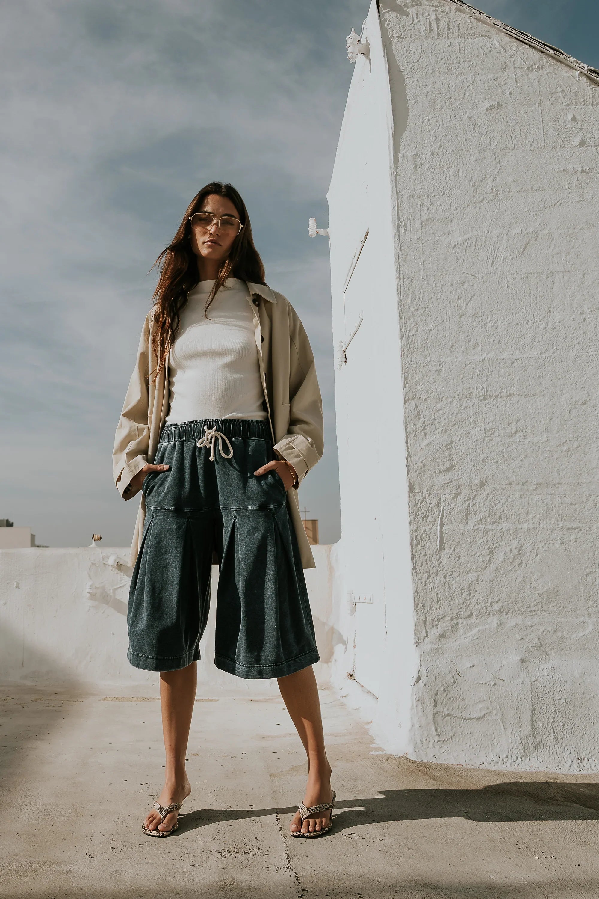 Micha Pleated Shorts in Denim