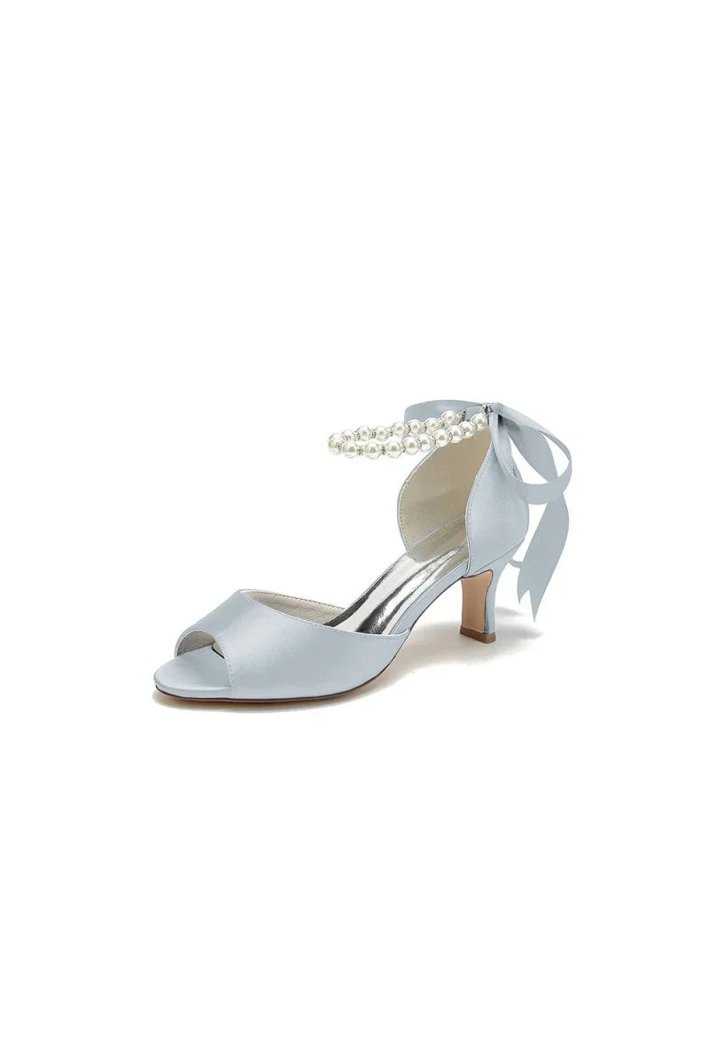Chic Peep Toe Ribbons Faux Pearl Pumps