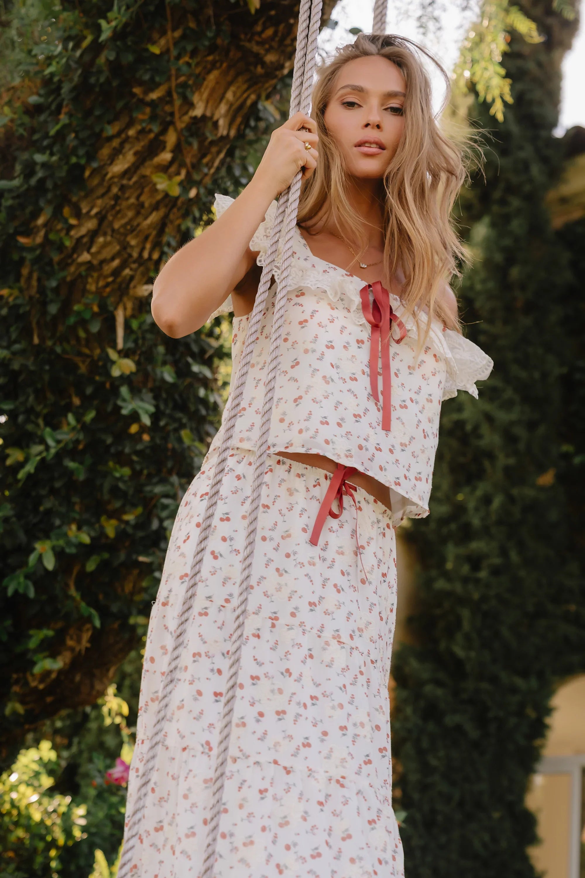 Simon Tiered Maxi Skirt in Red