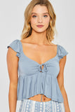 Barb Ruffle Shoulder Top in Blue
