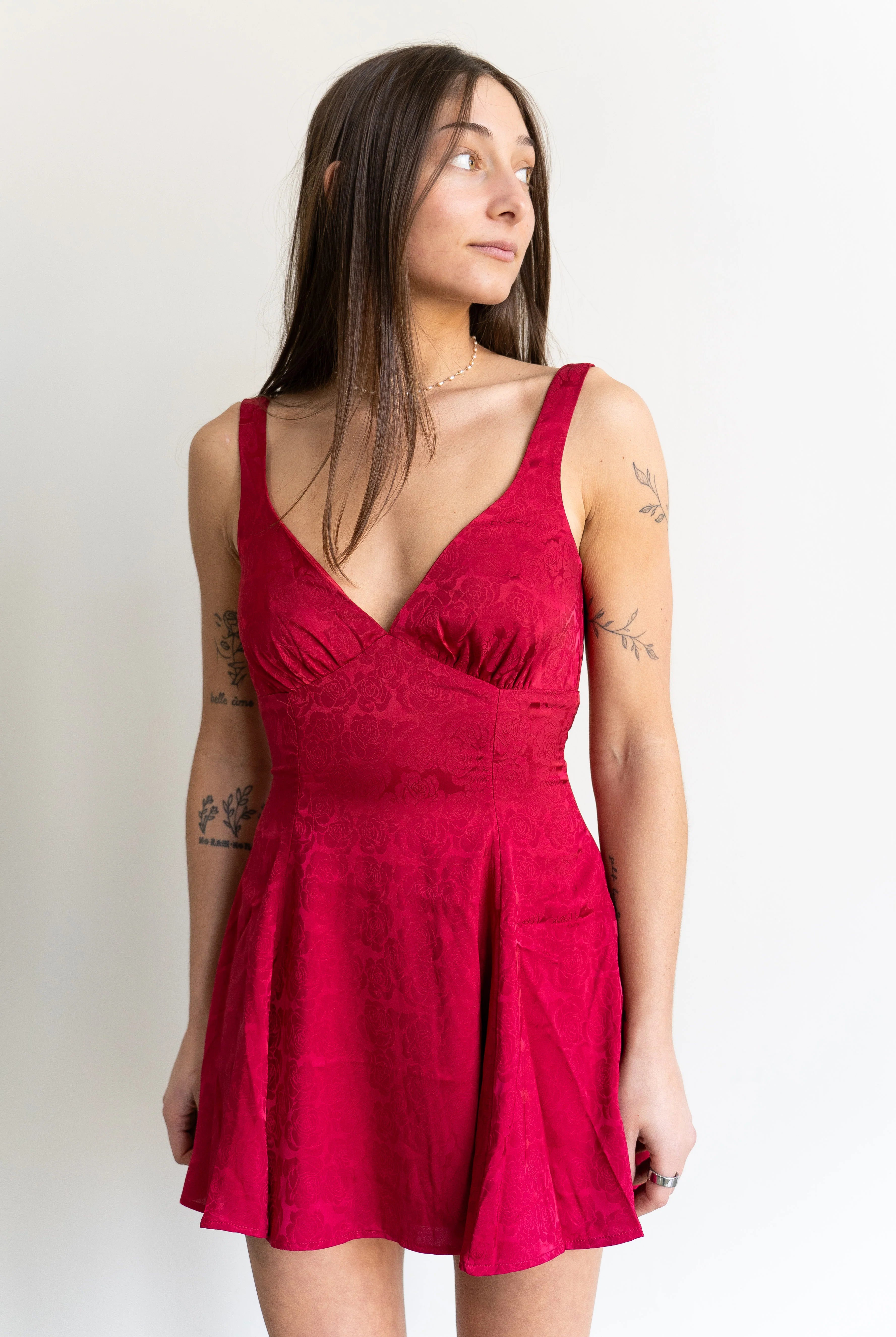 Lucy in the Sky Floral Jacquard Tie Dress in Maroon
