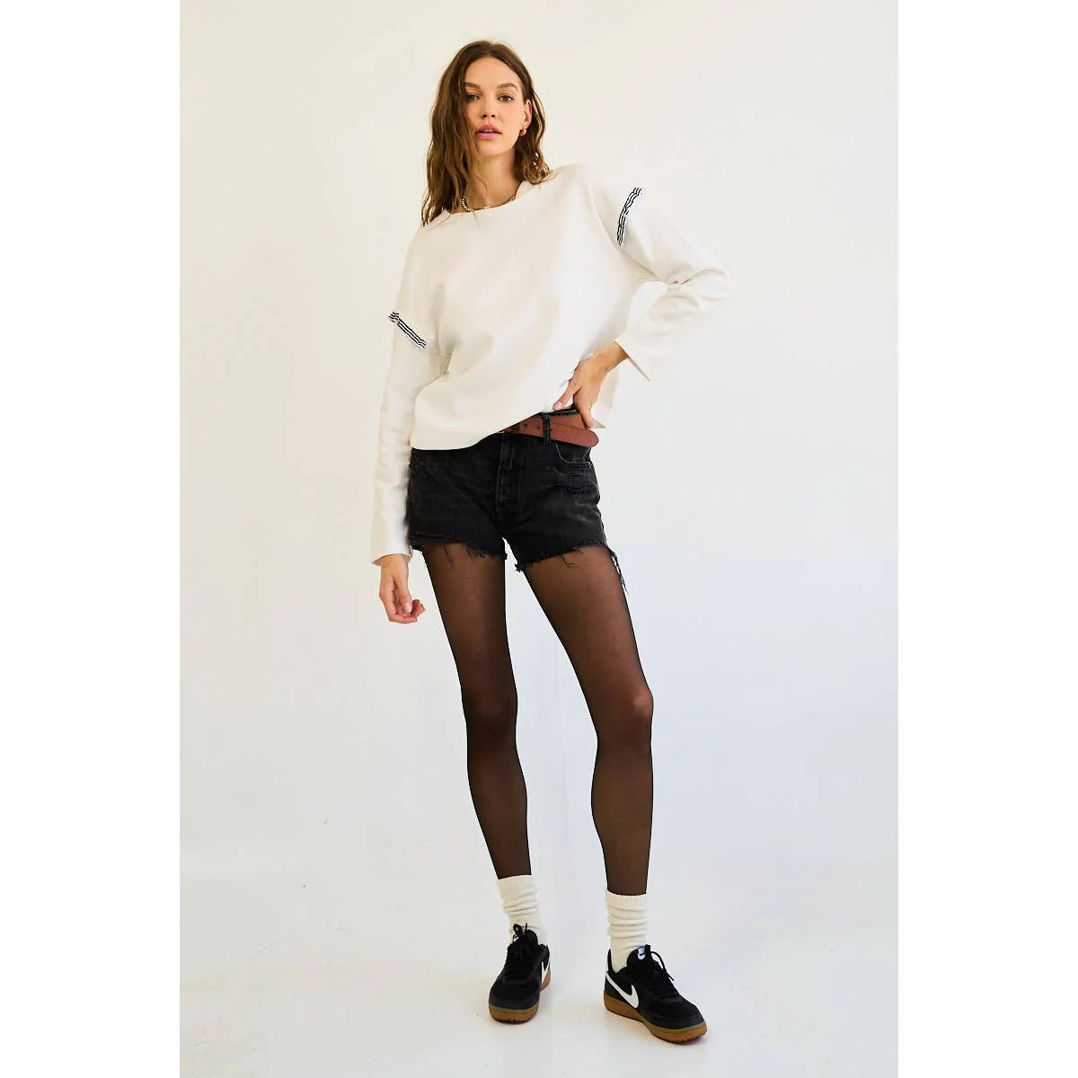 Jenna Pleated Ruffle Long Sleeve Top