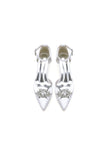 White Pointed Toe with Rhinestone Flower
