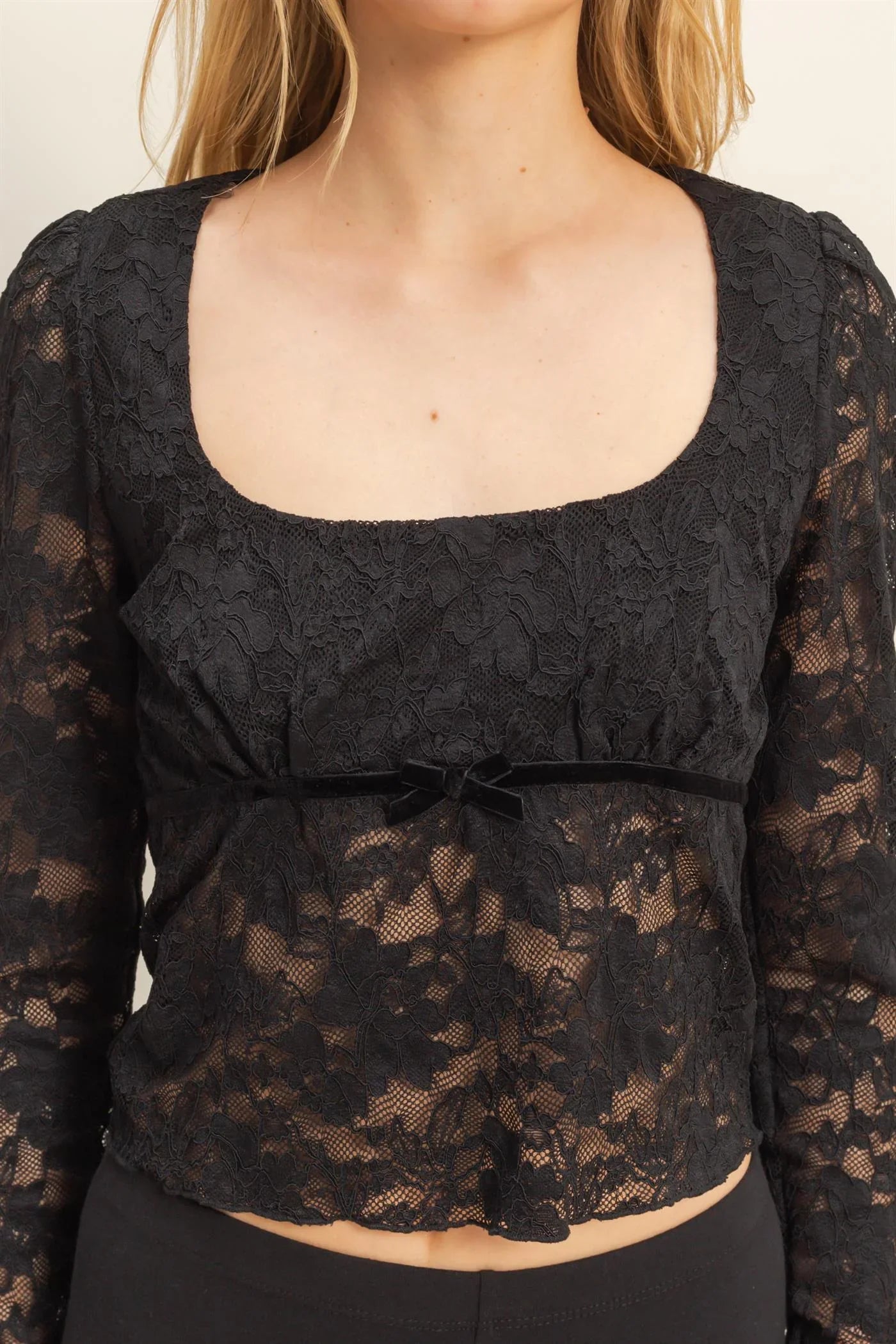 Ribbon Detail Lace Top