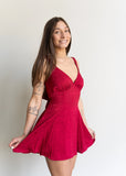 Lucy in the Sky Floral Jacquard Tie Dress in Maroon