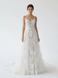 Boho White A Line Lace Appliques Wedding Dress