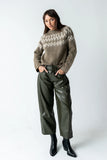 Langston Vegan Leather Barrel Jeans in Olive FINAL SALE
