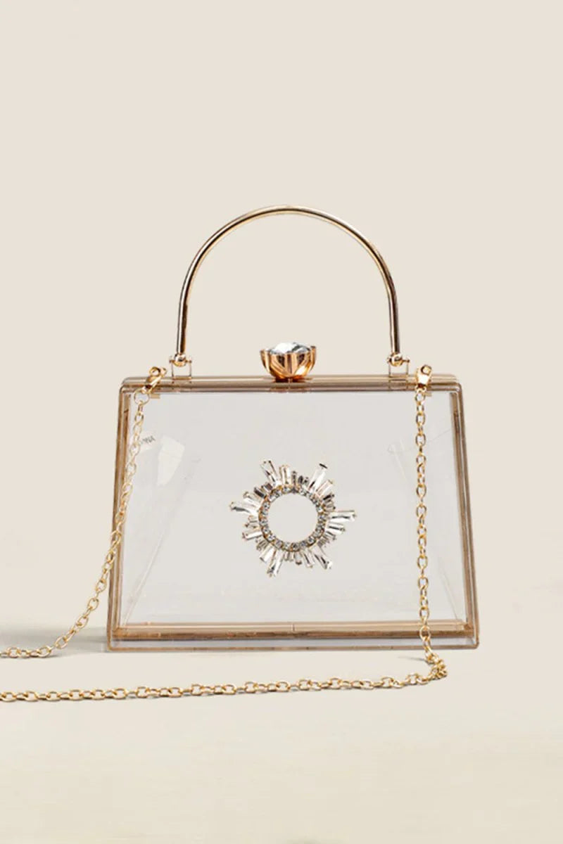 Womens Clear PVC Rhinestones Crossbody Evening Clutch Bags