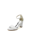 Champagne High Heels with Transparent Heel and Lace Ankle Strap