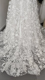 Sexy Floral A Line Boho Lace Sleeved Long Wedding Dress with Sweep Train