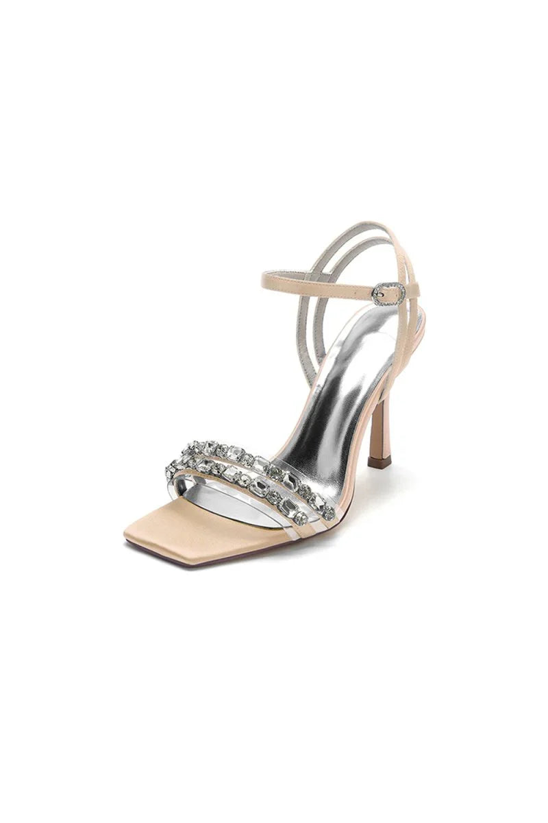 Royal Blue Satin Heels with Double Crystal Straps