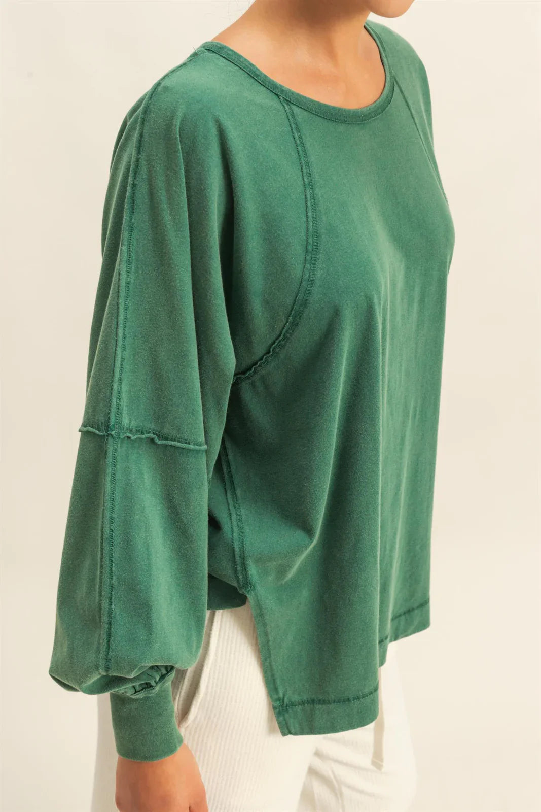 Lila Washed Oversized Long Sleeve Top With Slit