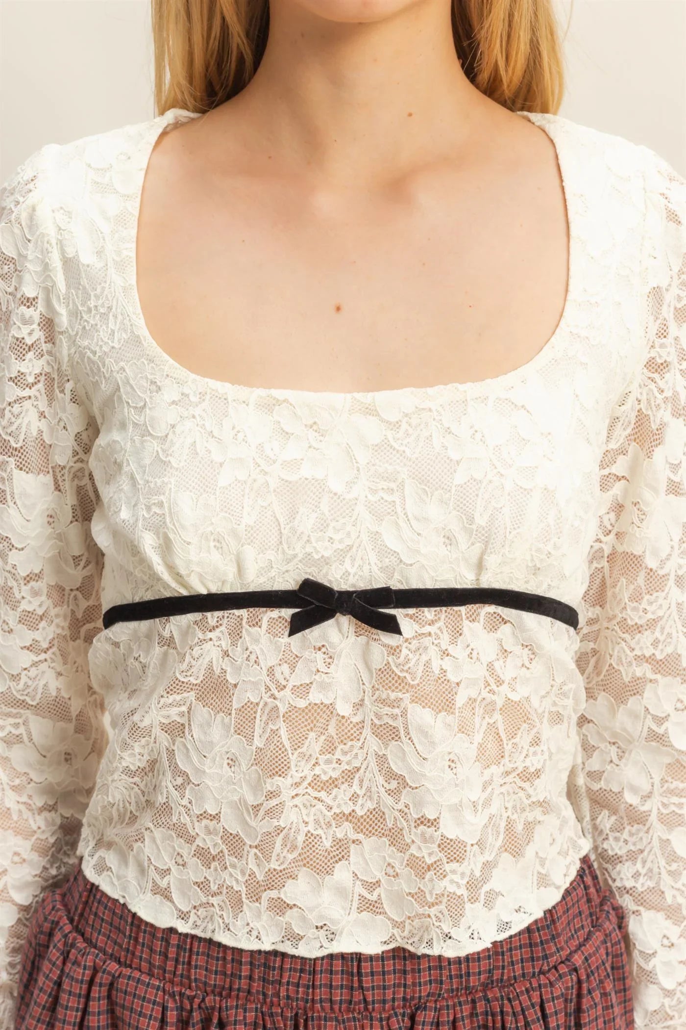 Ribbon Detail Lace Top
