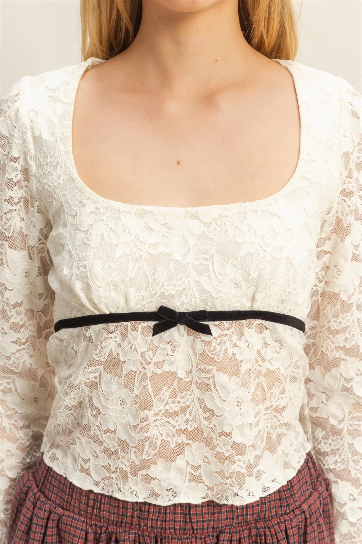 Ribbon Detail Lace Top