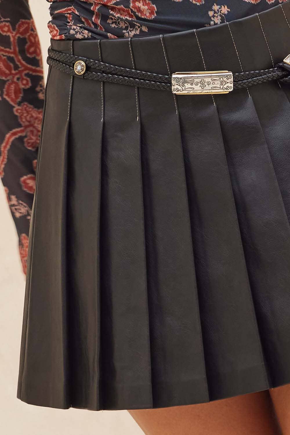 Mona Pleated Leather Skirt