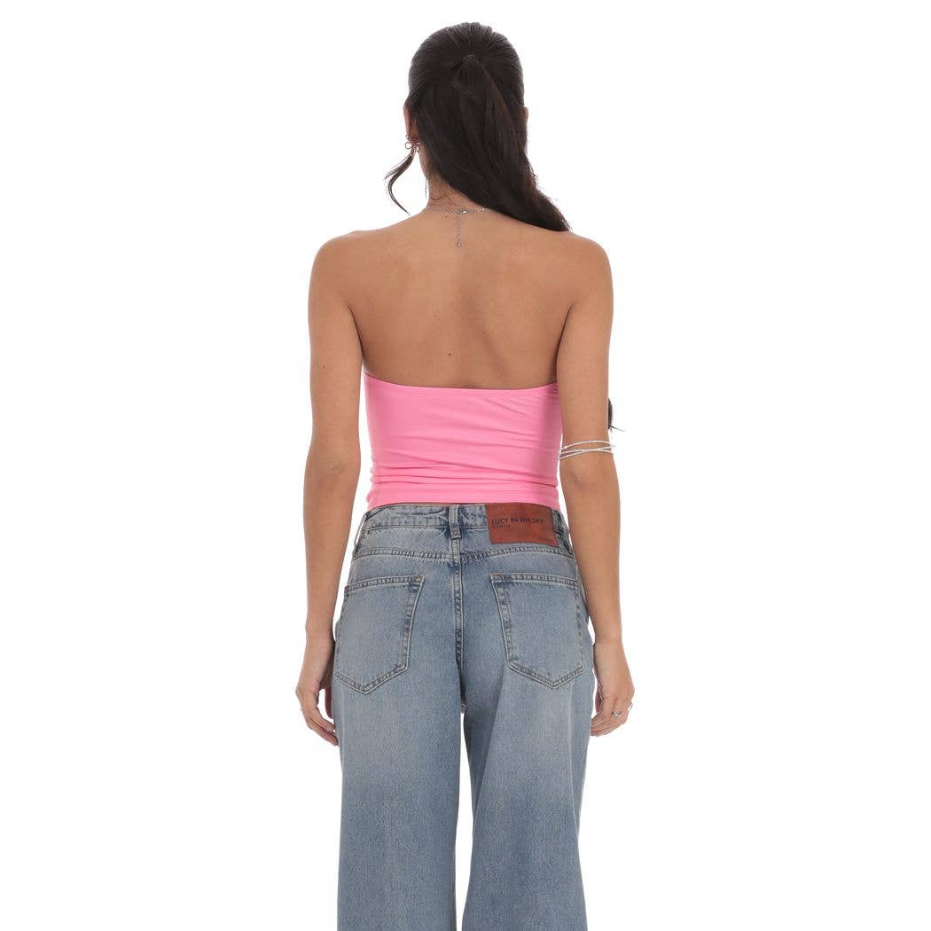 Lucy in The Sky Phae Floral Print Tube Top in Pink