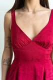 Lucy in the Sky Floral Jacquard Tie Dress in Maroon
