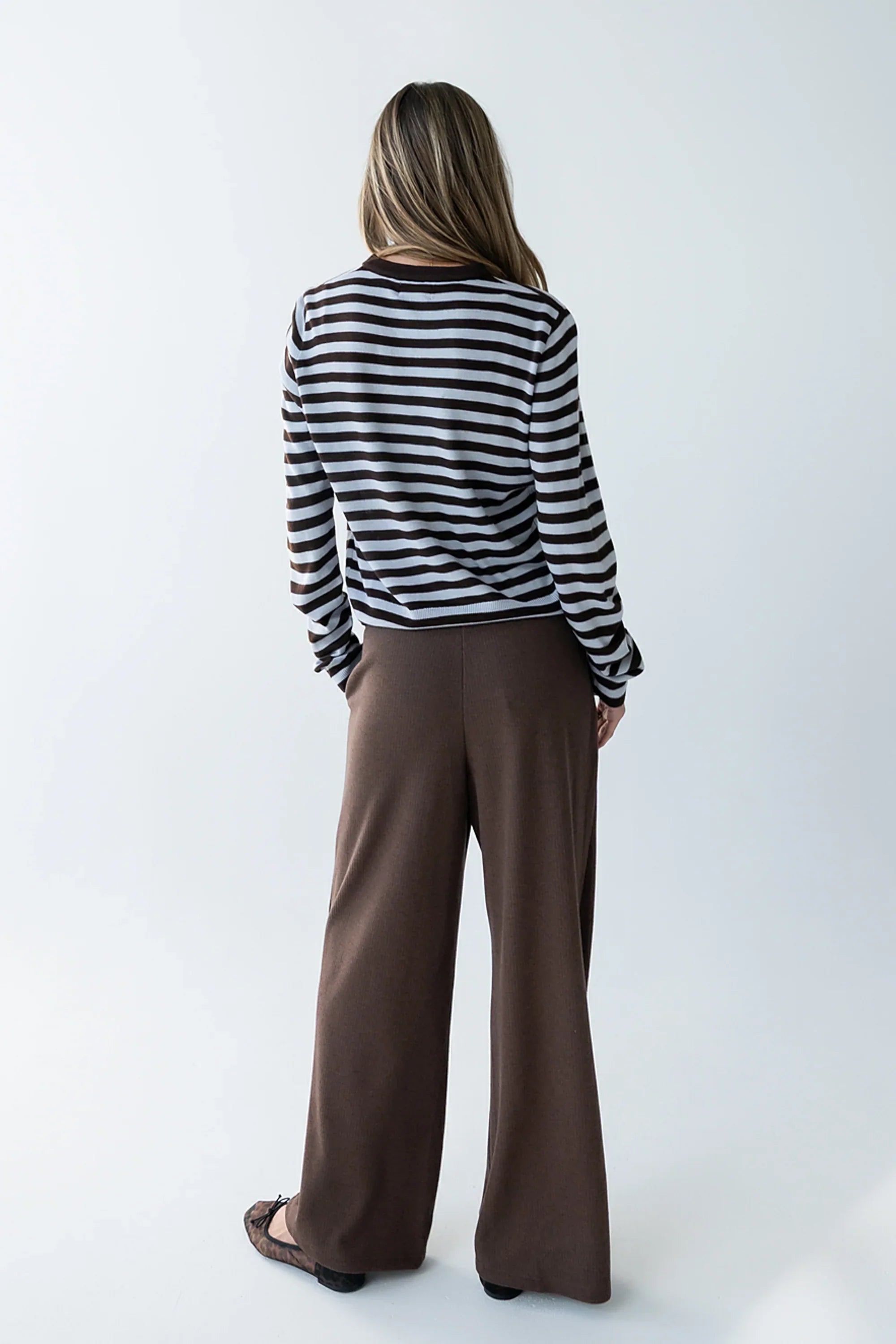 Ronda Ribbed Wide Leg Pants in Brown