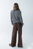 Ronda Ribbed Wide Leg Pants in Brown