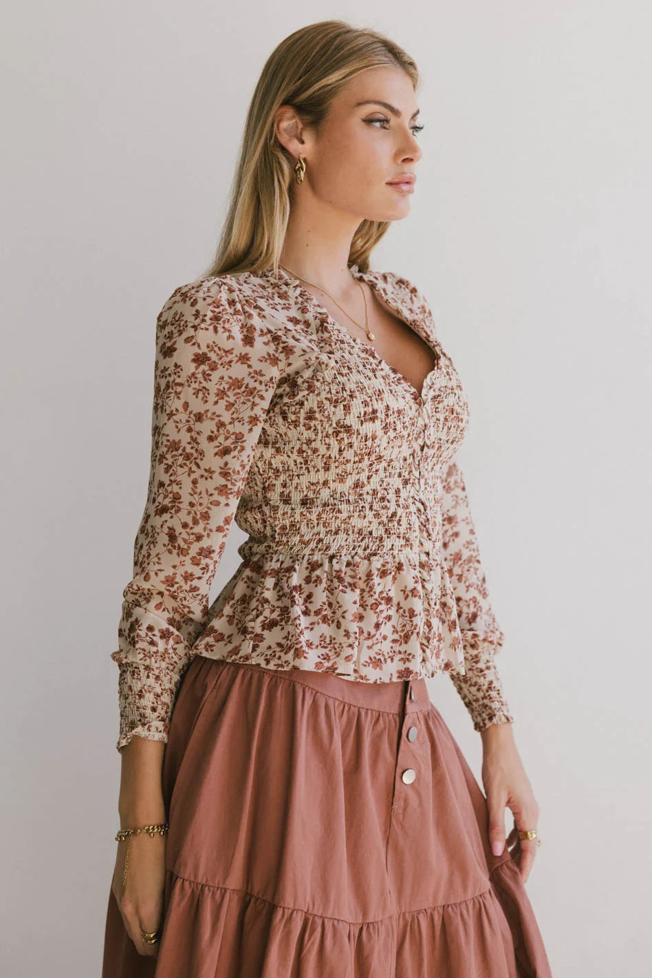 Vera Smocked Floral Blouse FINAL SALE