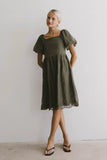 Karrie Embroidered Midi Dress in Olive FINAL SALE