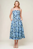 GWENNY GEOMETRIC BLUE DENIM MIDI DRESS