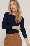 Long Sleeve Crew Neck Viscose Rib Sweater