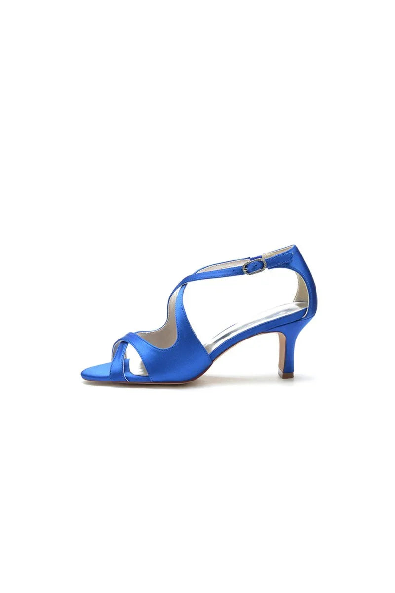 Royal Blue Satin Cross Strap Pump with Ankle Strap