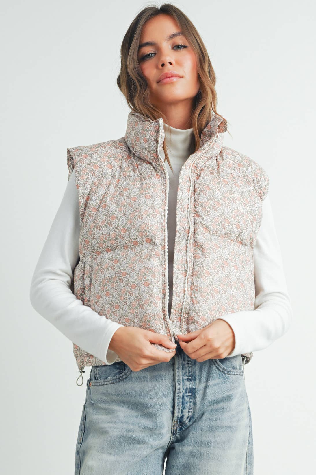 High Neck Floral Puffer Vest