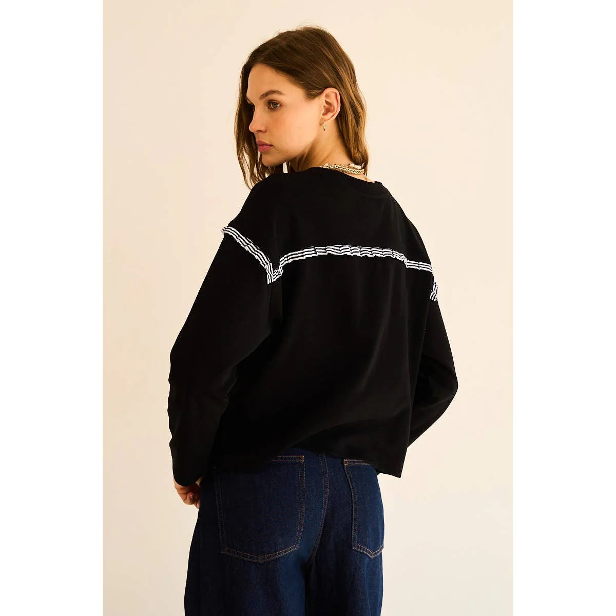 Jenna Pleated Ruffle Long Sleeve Top