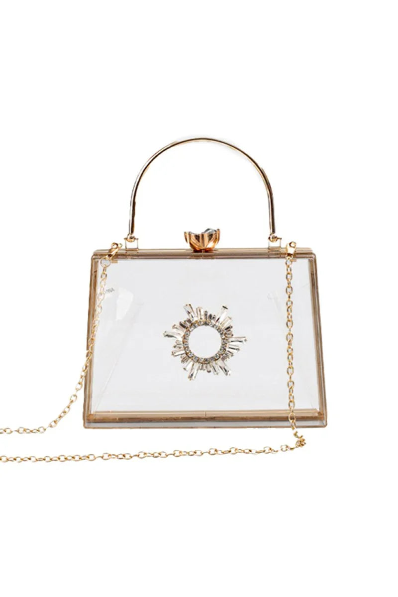 Womens Clear PVC Rhinestones Crossbody Evening Clutch Bags