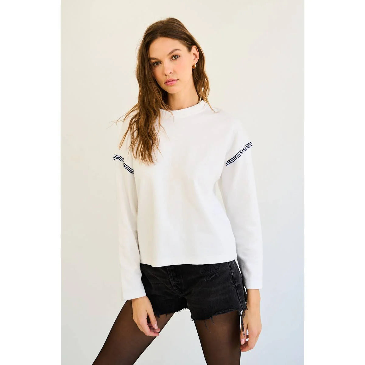 Jenna Pleated Ruffle Long Sleeve Top