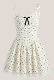White Polka Dot Cotton A Line Mini Dress