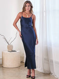 Camilla Silk Midi Dress in Navy