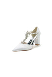 Chic Rhinestone Pointed Toe Ankle Strap Buckle Chunky Heel