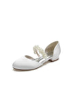 Sweet Round Toe Retro Pearl Strap Low Heels